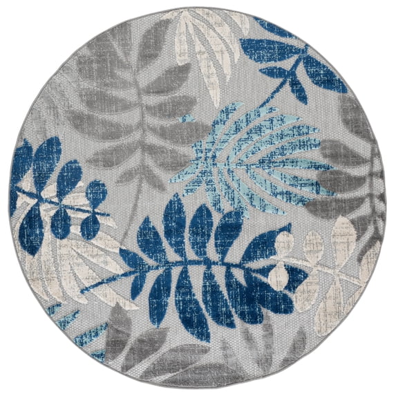 SAFAVIEH Cabana Elouise Botanical Indoor/Outdoor Area Rug, Grey/Blue, 5'3" x 5'3" Round