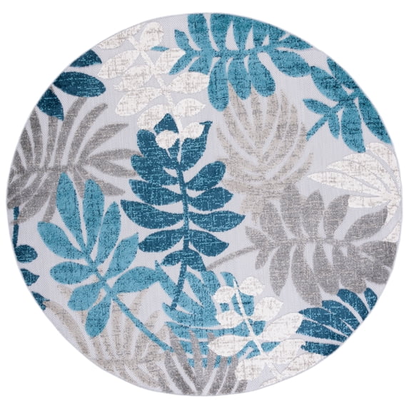 SAFAVIEH Cabana Elouise Botanical Indoor/Outdoor Area Rug, Grey/Blue, 6'7" x 6'7" Round
