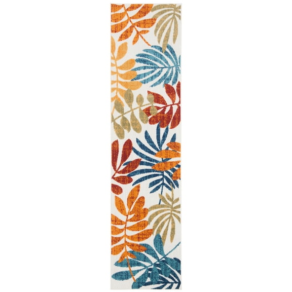 SAFAVIEH Cabana Elouise Botanical Indoor/Outdoor Runner Rug, Creme/Red, 2' x 16'