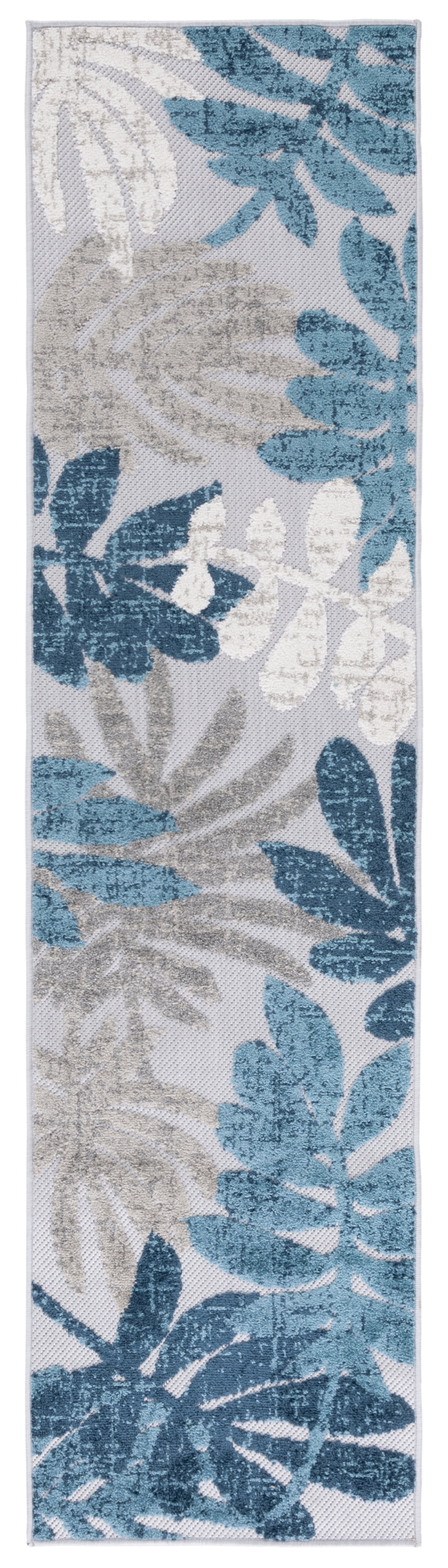 SAFAVIEH Cabana Elouise Botanical Indoor/Outdoor Runner Rug, Grey/Blue, 2' x 12'