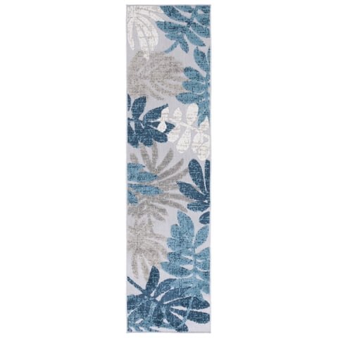 SAFAVIEH Cabana Elouise Botanical Indoor/Outdoor Runner Rug, Grey/Blue, 2' x 6'