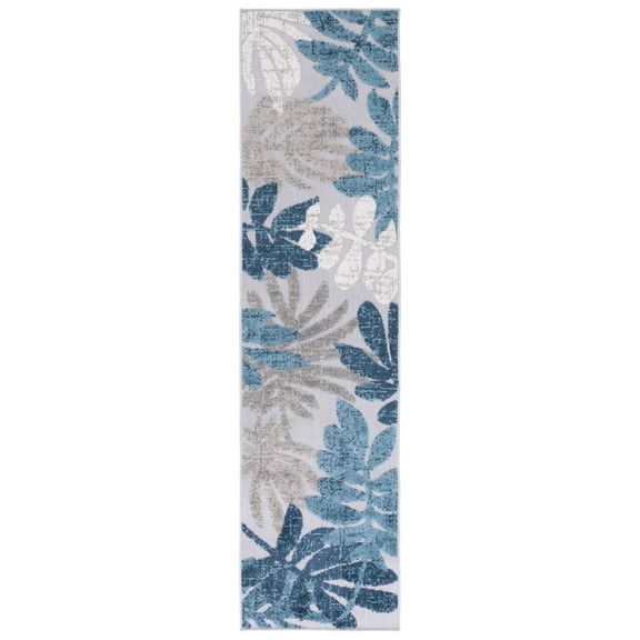 SAFAVIEH Cabana Elouise Botanical Indoor/Outdoor Runner Rug, Grey/Blue, 2' x 8'