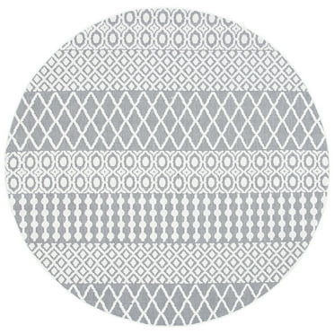 SAFAVIEH Cabana Elouise Geometric Indoor/Outdoor Area Rug, Ivory/Grey, 8' x 8' Round