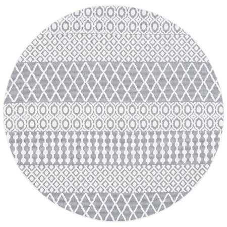 SAFAVIEH Cabana Elouise Geometric Indoor/Outdoor Area Rug, Ivory/Grey, 8' x 8' Round