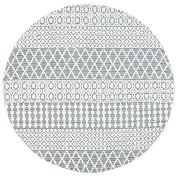 SAFAVIEH Cabana Elouise Geometric Indoor/Outdoor Area Rug, Ivory/Grey, 8' x 8' Round