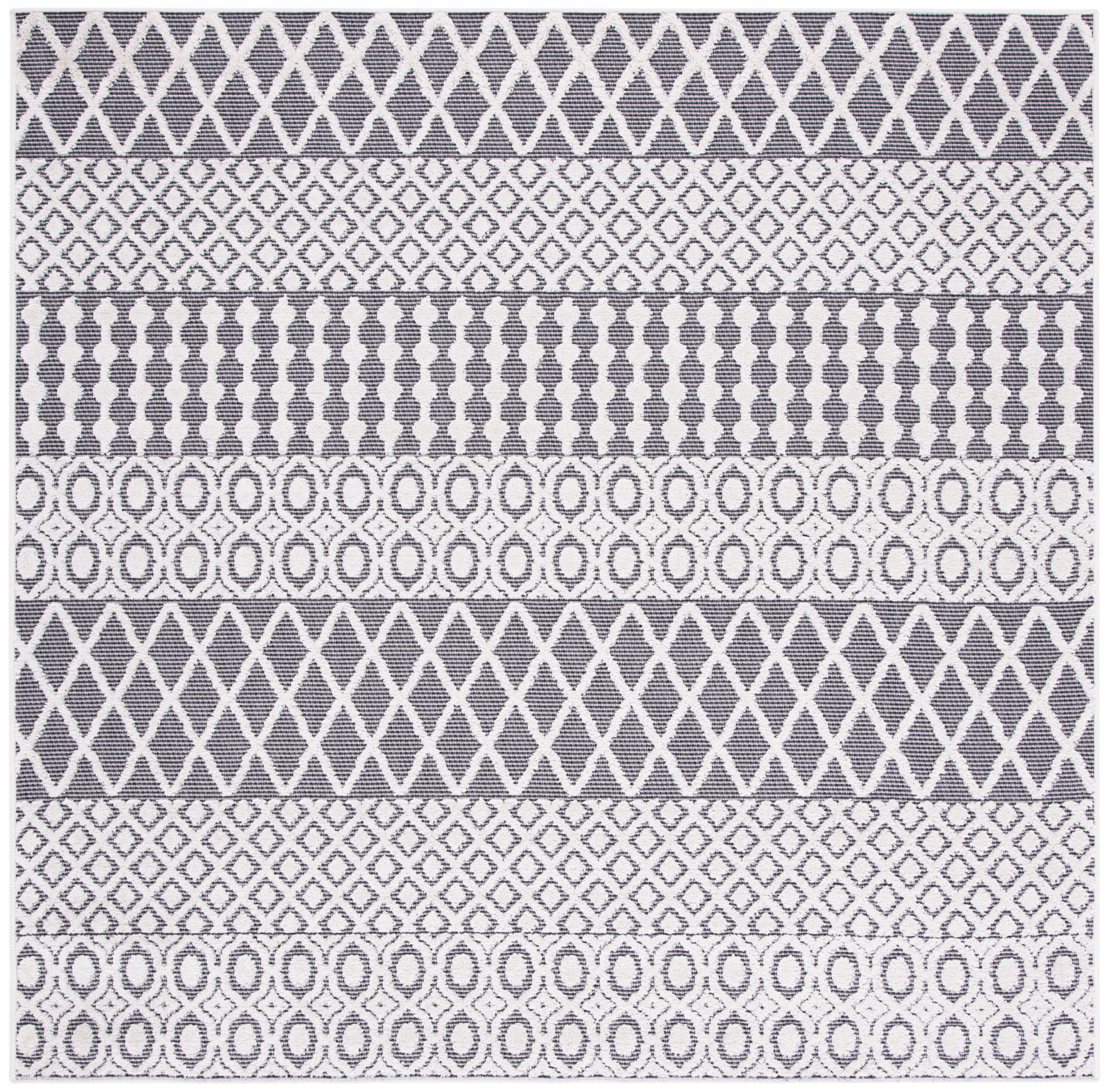SAFAVIEH Cabana Elouise Geometric Indoor/Outdoor Area Rug, Ivory/Grey, 8' x 8' Square