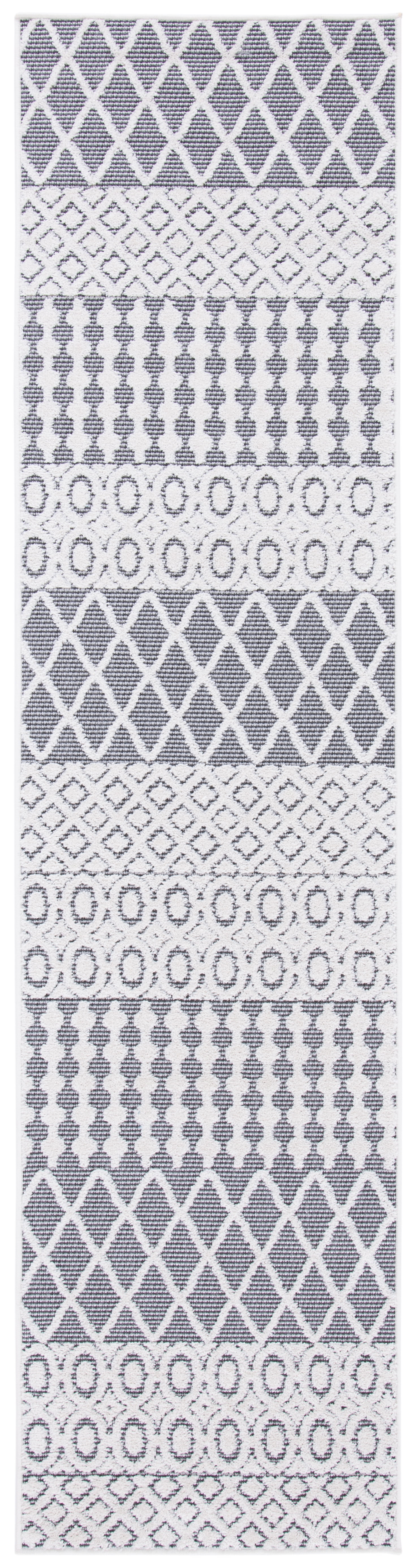 SAFAVIEH Cabana Elouise Geometric Indoor/Outdoor Runner Rug, Ivory/Grey, 2'2" x 7'