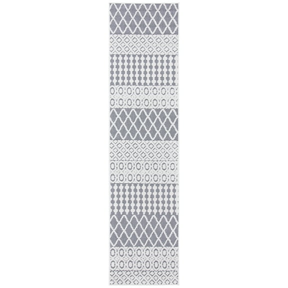 SAFAVIEH Cabana Elouise Geometric Indoor/Outdoor Runner Rug, Ivory/Grey, 2'2" x 7'