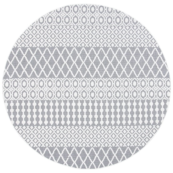 SAFAVIEH Cabana Elouise Ivory/Grey 2'2"X9' Runner Indoor/Outdoor Area Rug Ivory/Grey, 6'7" x 6'7" Round