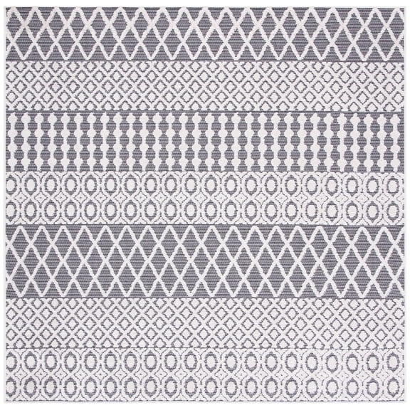 SAFAVIEH Cabana Elouise Ivory/Grey 2'2"X9' Runner Indoor/Outdoor Area Rug Ivory/Grey, 6'7" x 6'7" Square