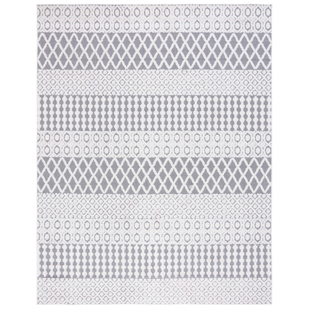 Ivory and Grey Geometric 9' x 12' Synthetic Indoor/Outdoor Rug