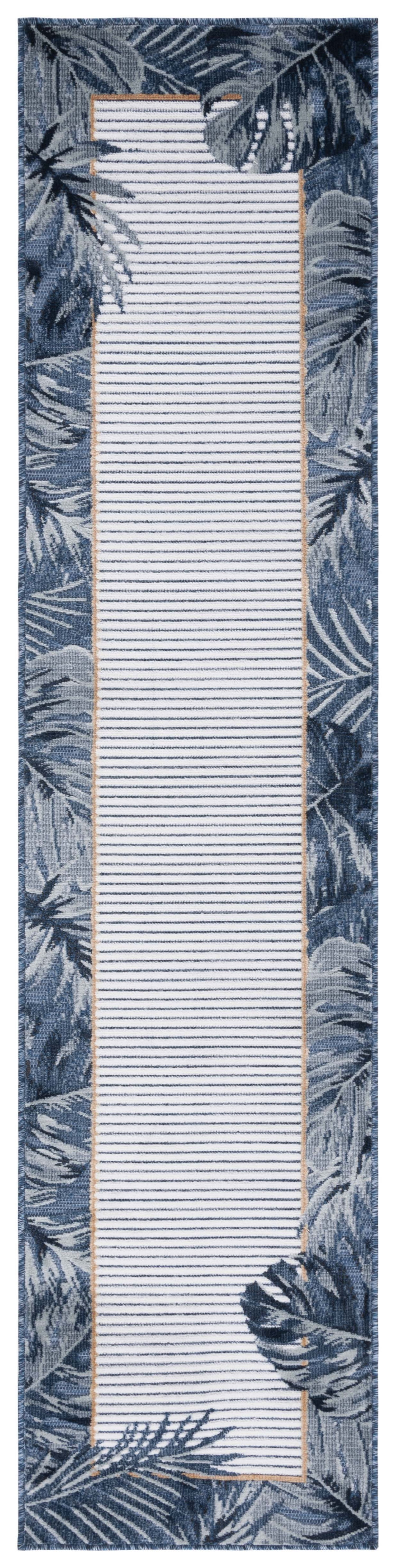 SAFAVIEH Cabana Elvina Botanical Indoor/Outdoor Runner Rug, Ivory/Navy, 2' x 10'