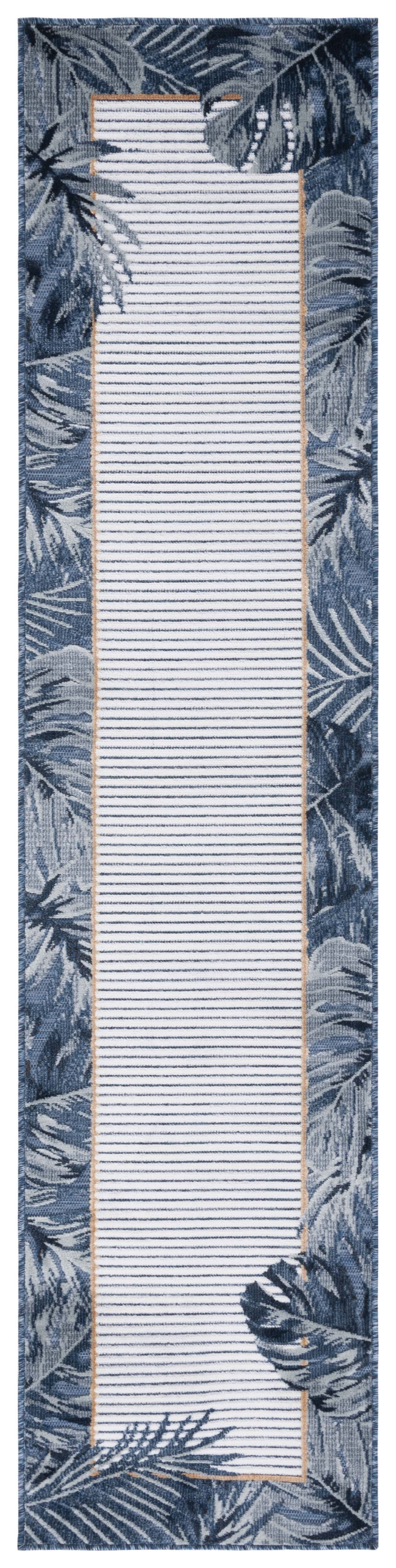 SAFAVIEH Cabana Elvina Botanical Indoor/Outdoor Runner Rug, Ivory/Navy, 2' x 10'
