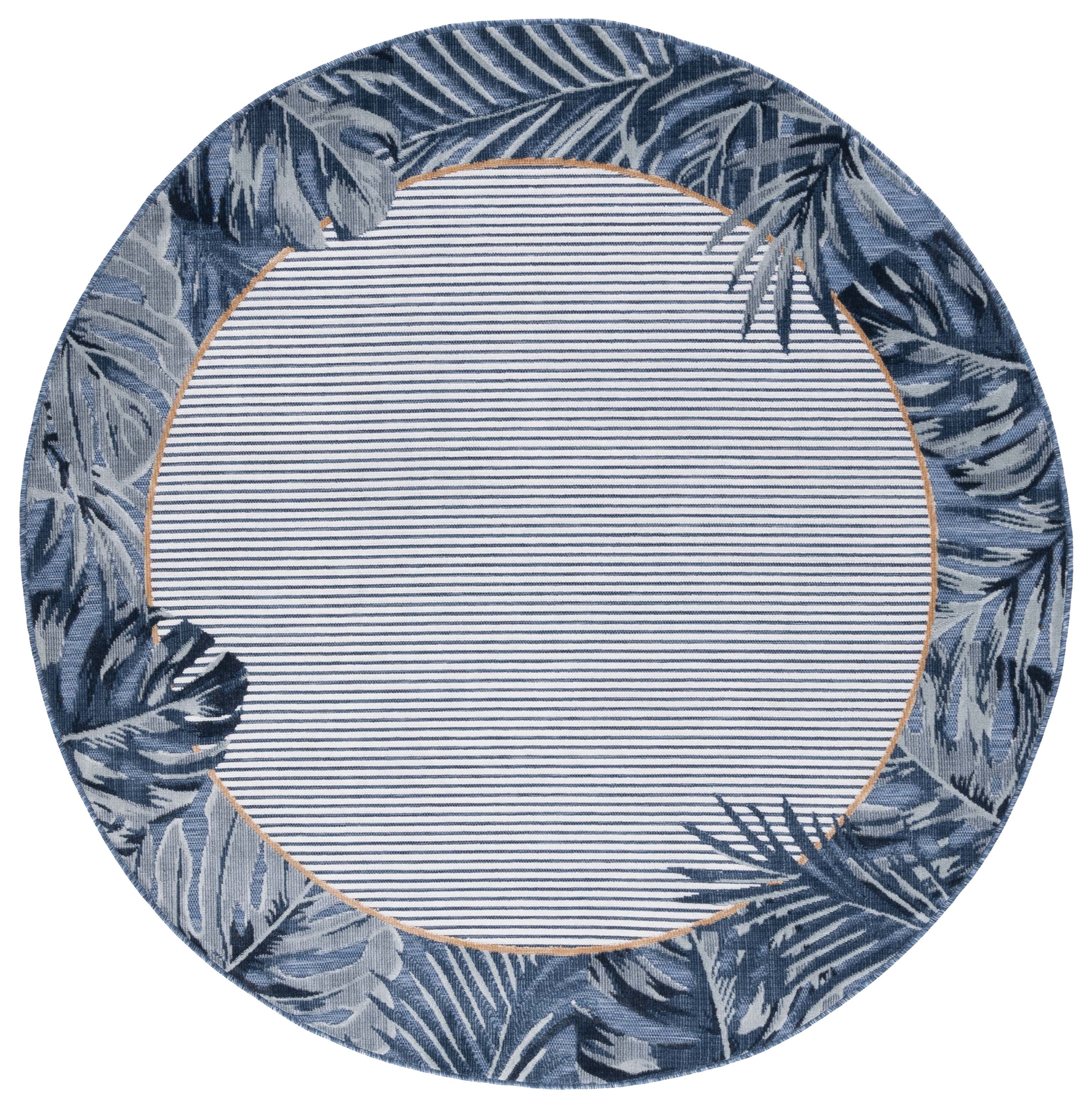 SAFAVIEH Cabana Elvina Indoor/Outdoor Area Rug, Ivory/Navy, 7' x 7' Round