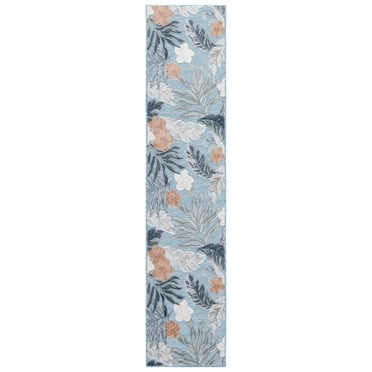 SAFAVIEH Cabana Elwyn Floral Indoor/Outdoor Runner Rug, Blue/Grey, 2' x 10'