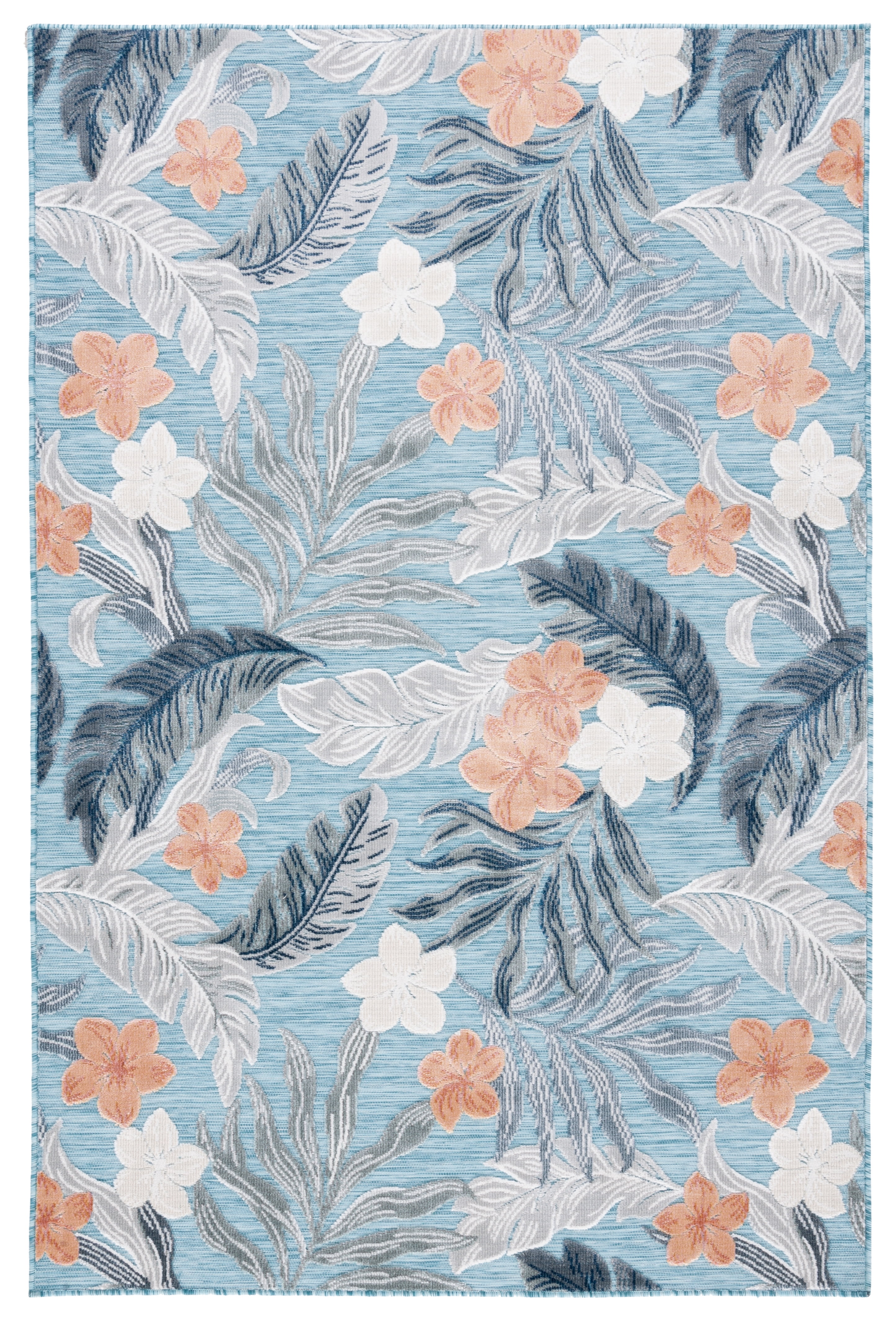 Handmade Blue and Grey Floral Synthetic Area Rug, 5'1" x 7'6"