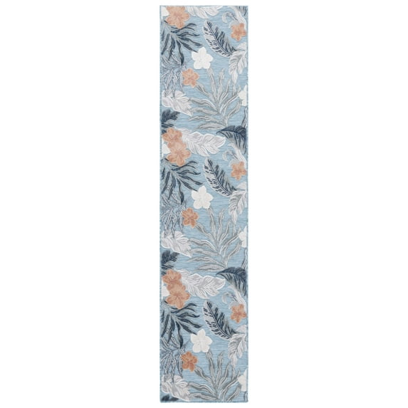 SAFAVIEH Cabana Elwyn Indoor/Outdoor Runner Rug, Blue/Grey, 2' x 9'