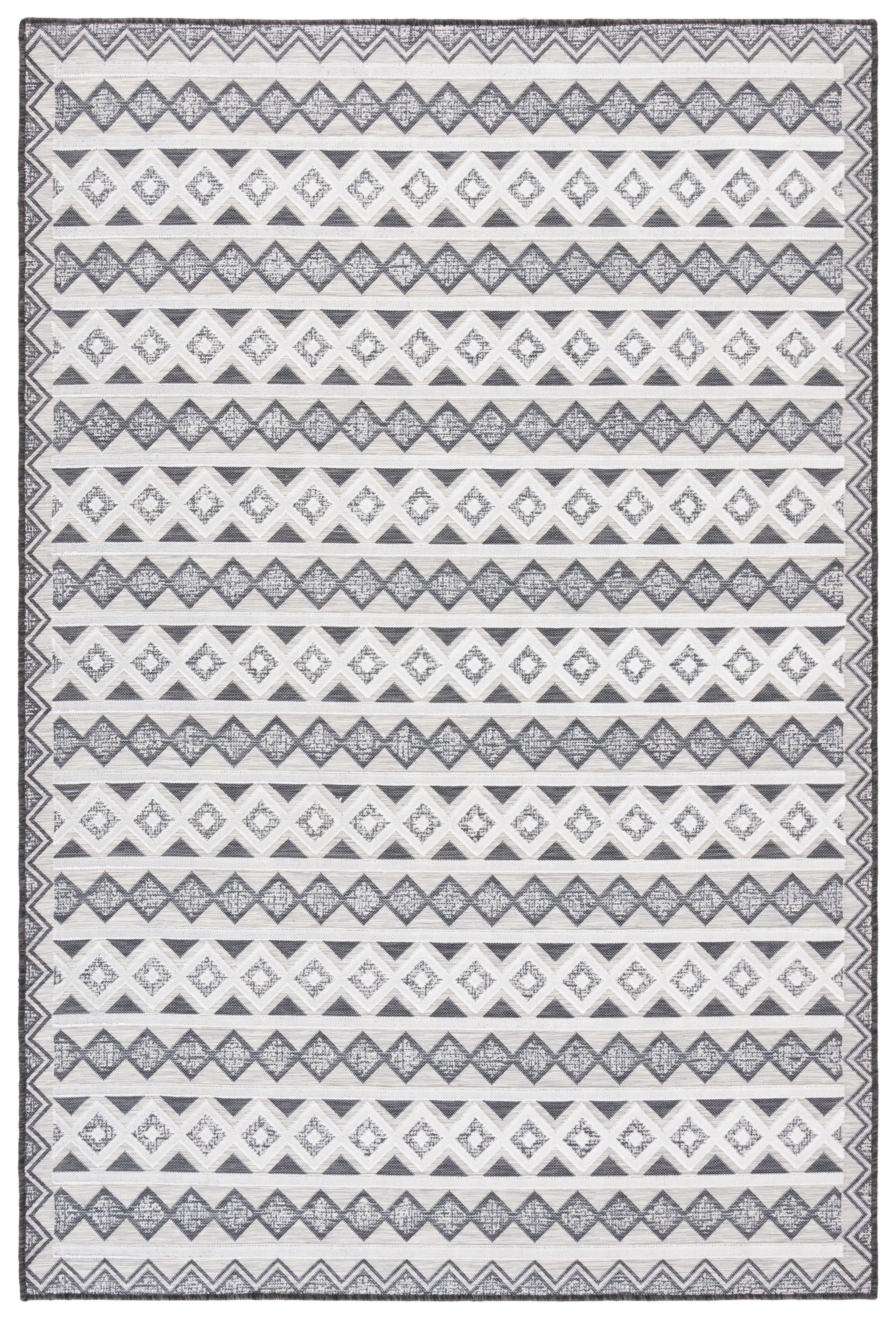 SAFAVIEH Cabana Ethan Geometric Indoor/Outdoor Area Rug, Black/Grey Ivory, 4' x 6'