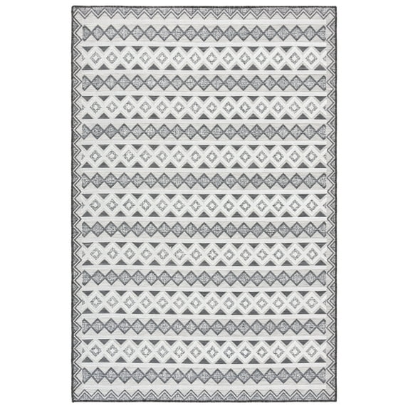 SAFAVIEH Cabana Ethan Geometric Indoor/Outdoor Area Rug, Black/Grey Ivory, 8' x 10'