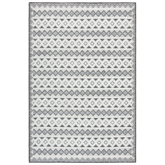 SAFAVIEH Cabana Ethan Geometric Indoor/Outdoor Area Rug, Black/Grey Ivory, 9' x 12'