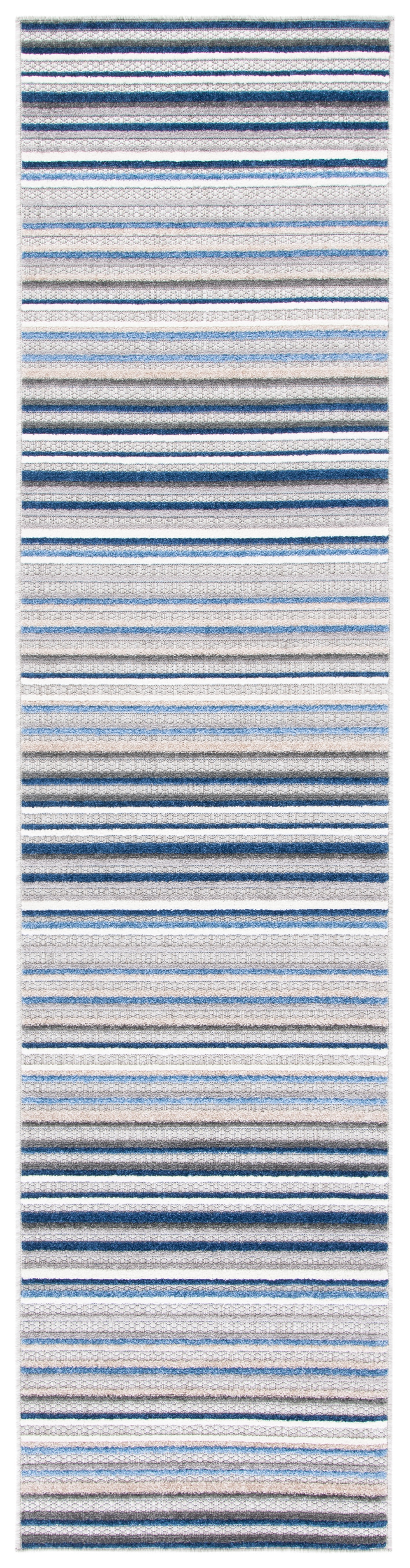 Grey and Blue Geometric Striped Indoor/Outdoor Runner Rug