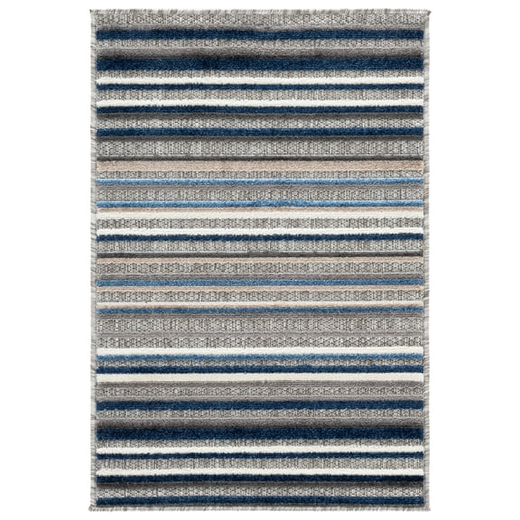 SAFAVIEH Cabana Fedelma Striped Indoor/Outdoor Area Rug, Grey/Blue, 2' x 3'