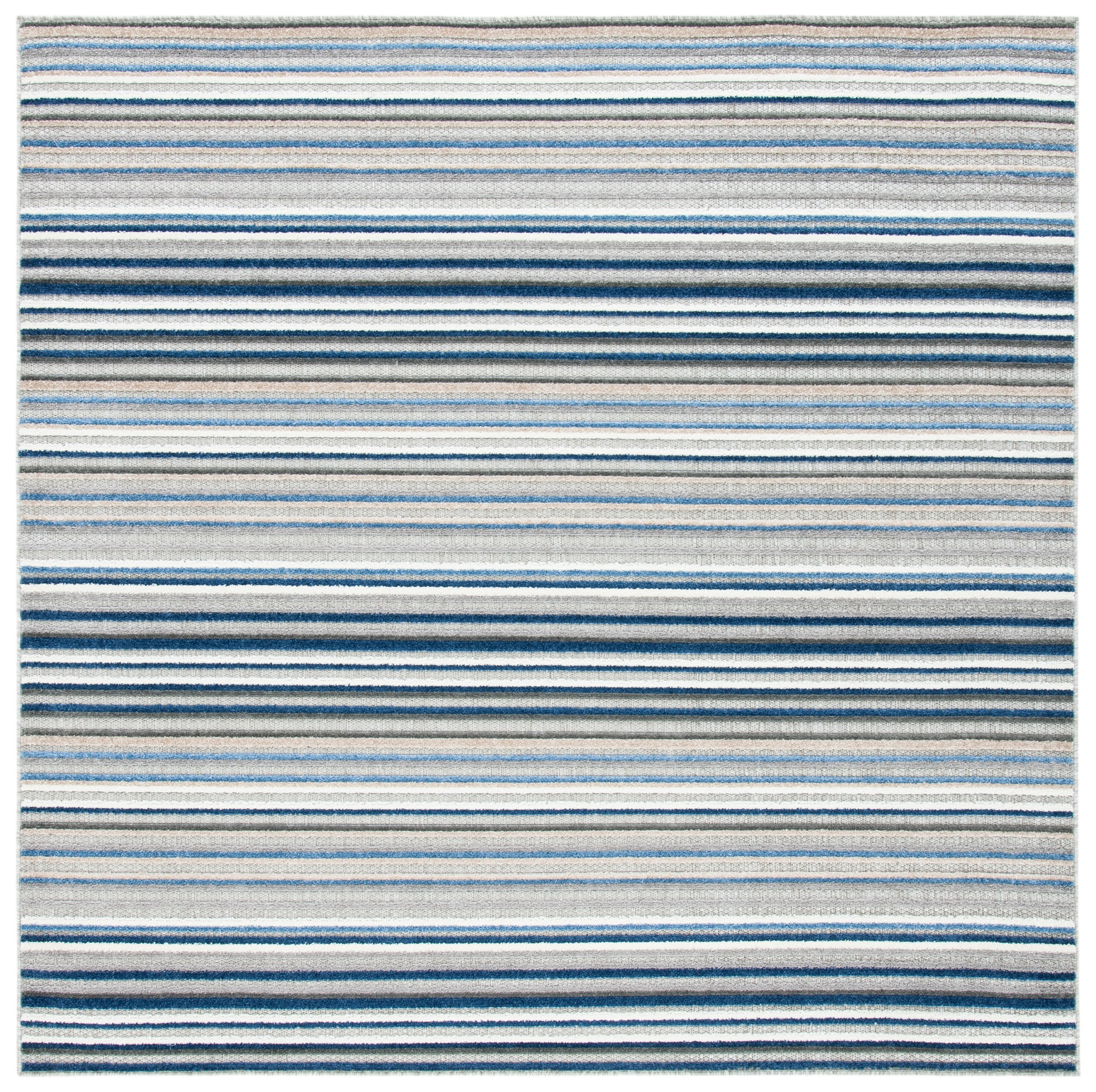 Grey and Blue Striped Synthetic Square Area Rug, 3' x 3'