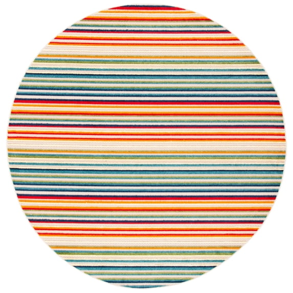 SAFAVIEH Cabana Fedelma Striped Indoor/Outdoor Area Rug, Ivory/Green, 3' x 3' Round