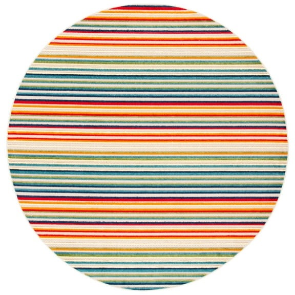 SAFAVIEH Cabana Fedelma Striped Indoor/Outdoor Area Rug, Ivory/Green, 3' x 3' Round