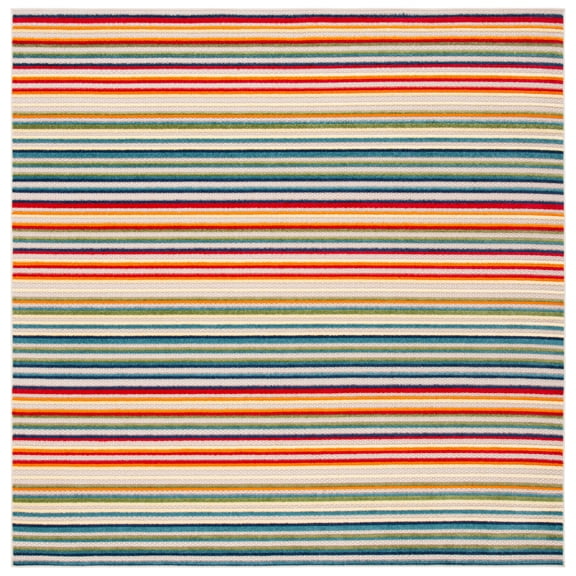 SAFAVIEH Cabana Fedelma Striped Indoor/Outdoor Area Rug, Ivory/Green, 3' x 3' Square