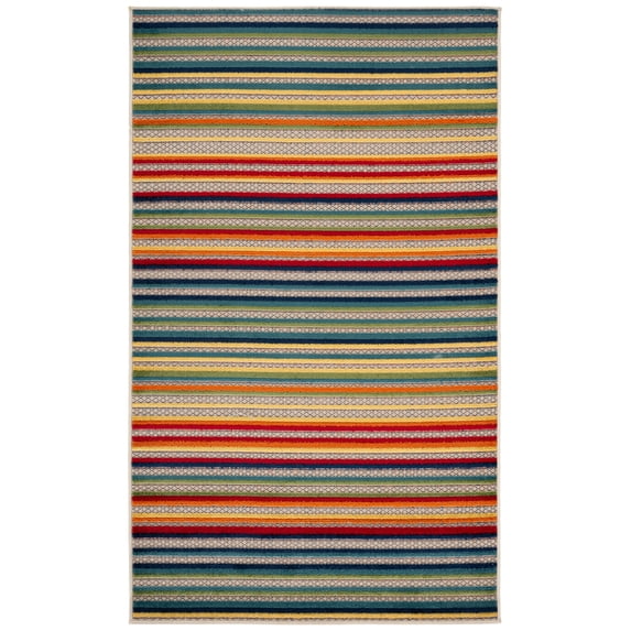 SAFAVIEH Cabana Fedelma Striped Indoor/Outdoor Area Rug, Ivory/Green, 4'5" x 6'5"