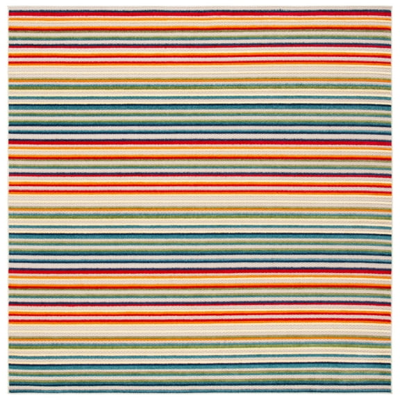 SAFAVIEH Cabana Fedelma Striped Indoor/Outdoor Area Rug, Ivory/Green, 4' x 4' Square