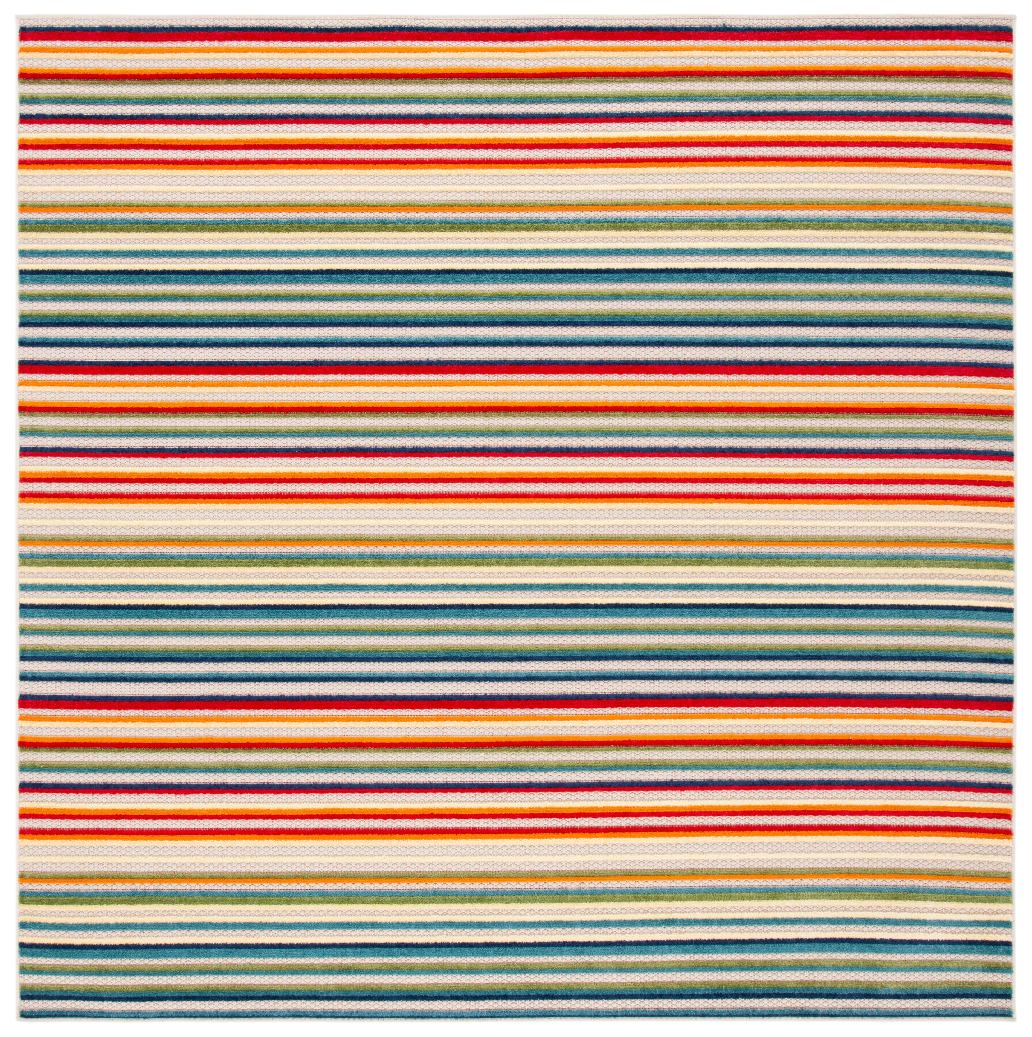 SAFAVIEH Cabana Fedelma Striped Indoor/Outdoor Area Rug, Ivory/Green, 4' x 4' Square