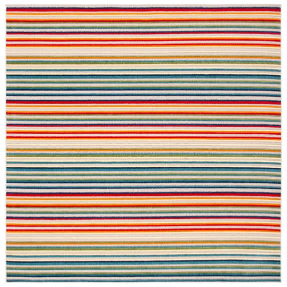 SAFAVIEH Cabana Fedelma Striped Indoor/Outdoor Area Rug, Ivory/Green, 4' x 4' Square