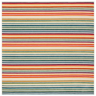 SAFAVIEH Cabana Fedelma Striped Indoor/Outdoor Area Rug, Ivory/Green, 5'3" x 5'3" Square