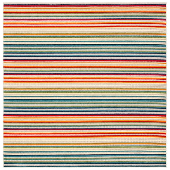 SAFAVIEH Cabana Fedelma Striped Indoor/Outdoor Area Rug, Ivory/Green, 6'7" x 6'7" Square