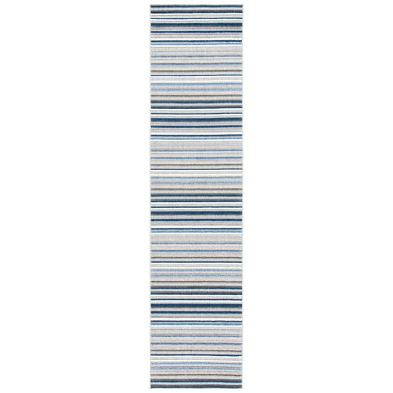 SAFAVIEH Cabana Fedelma Striped Indoor/Outdoor Runner Rug, Grey/Blue, 2'2" x 7'