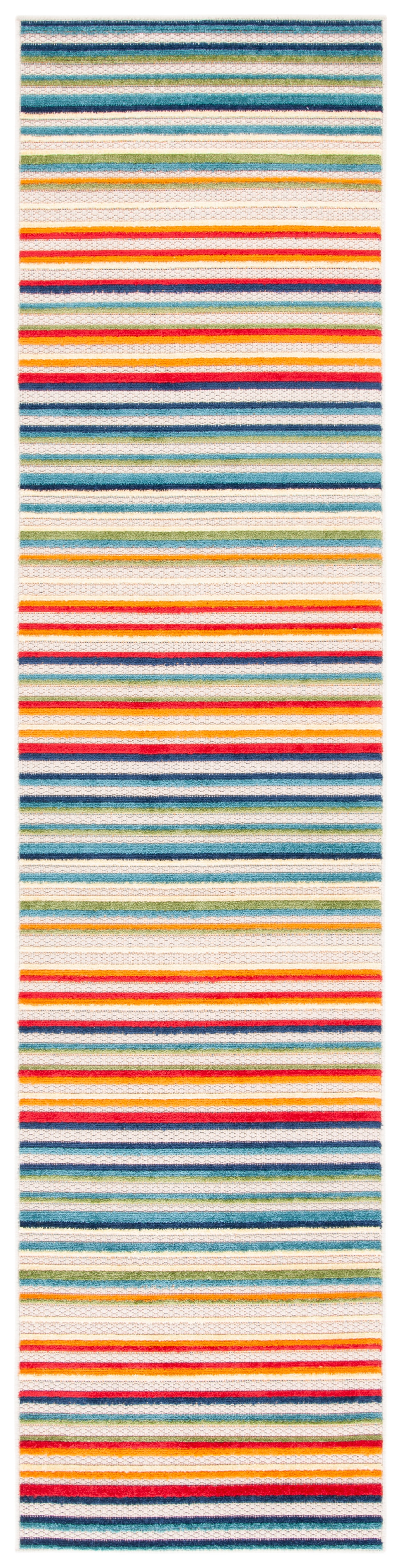 Ivory and Green Geometric Synthetic Runner Rug