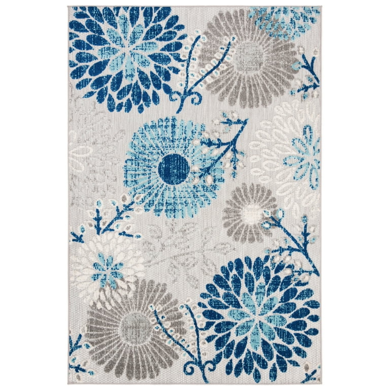 4' X 6' Grey/Blue Floral Indoor Outdoor Area Rug 4' X 6' Grey/Blue Floral Indoor Outdoor Area Rug
