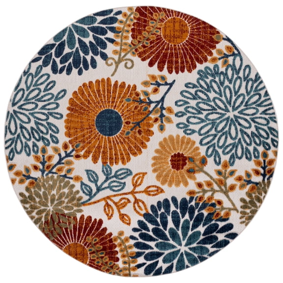 SAFAVIEH Cabana Garnet Floral Indoor/Outdoor Area Rug, Creme/Red, 4' x 4' Round