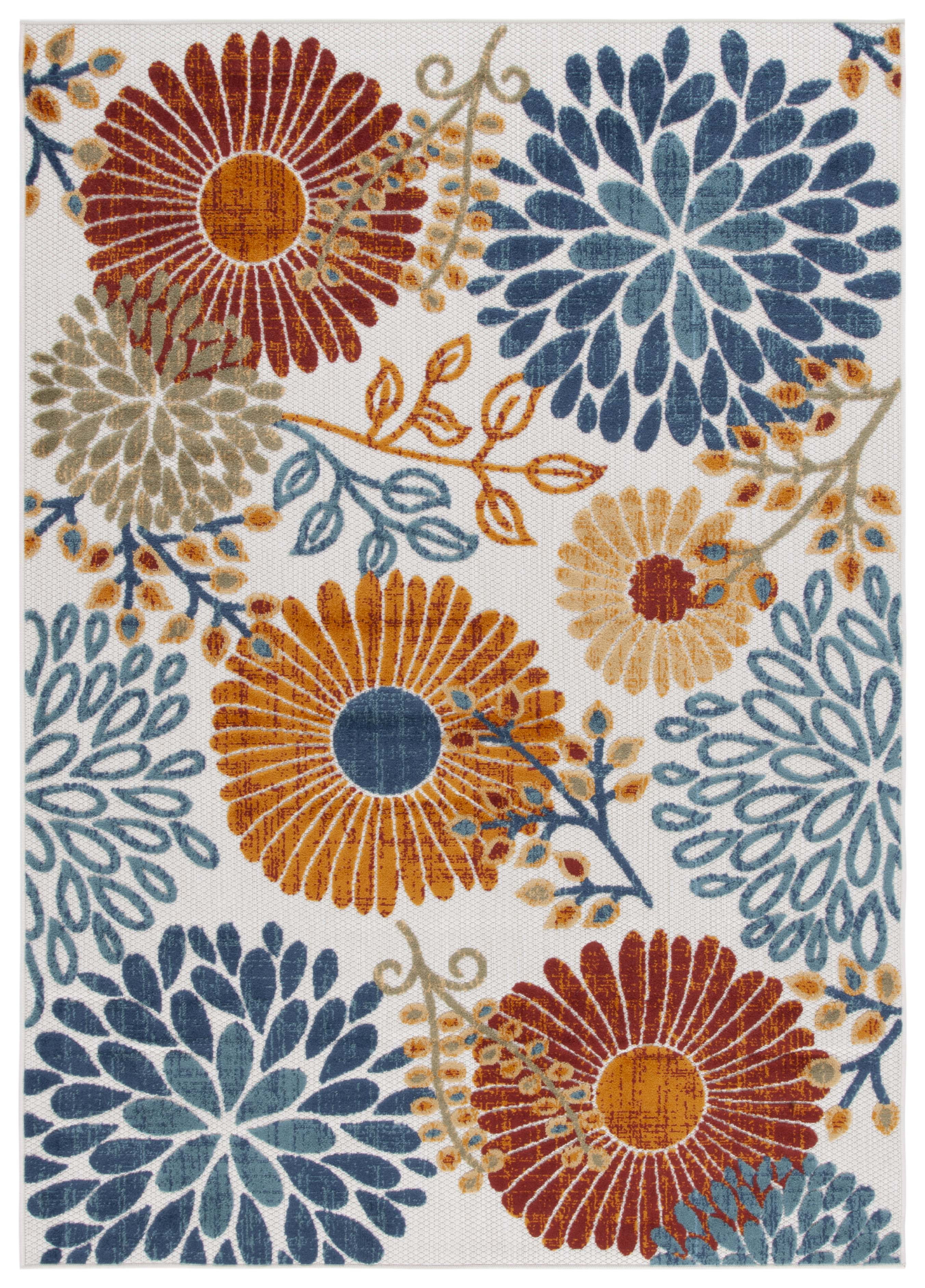 6' x 9' Red and Cream Floral Synthetic Area Rug