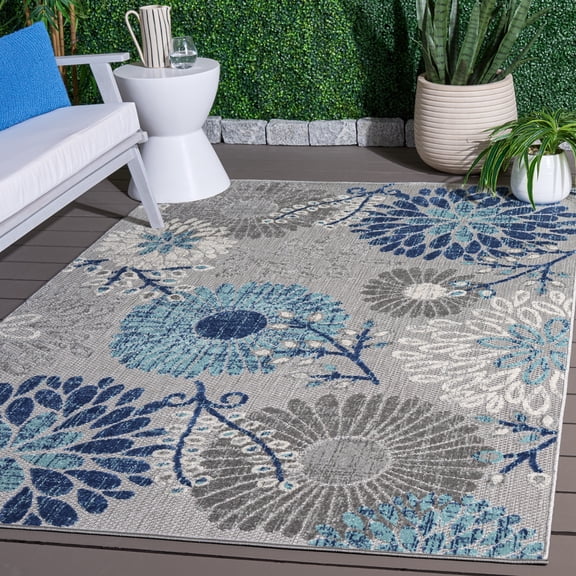 SAFAVIEH Cabana Garnet Floral Indoor/Outdoor Area Rug, Grey/Blue, 3' x 3' Square