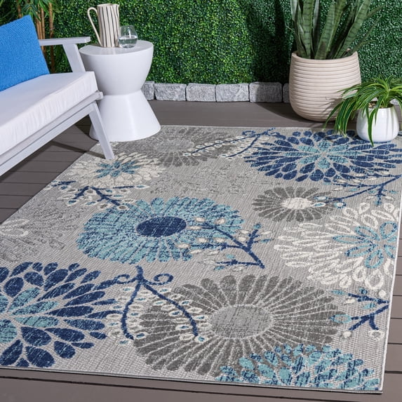 SAFAVIEH Cabana Garnet Floral Indoor/Outdoor Area Rug, Grey/Blue, 3' x 3' Square