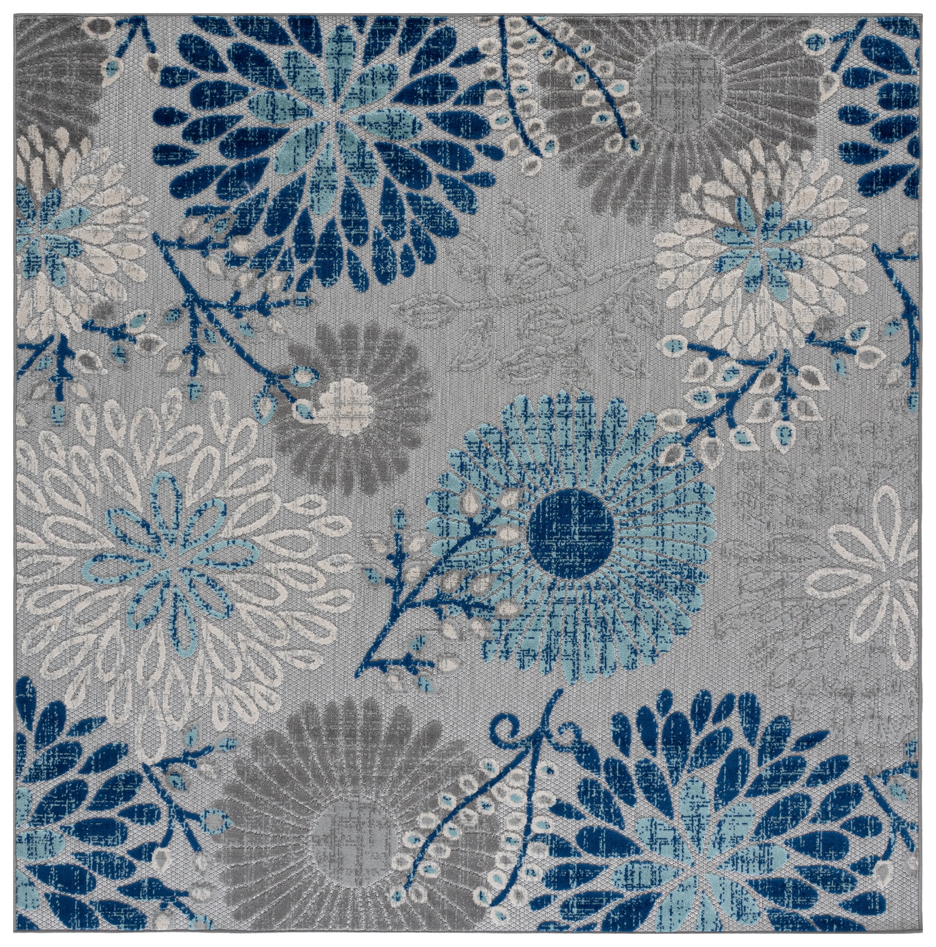 Safavieh Cabana Garnet Floral Indoor/Outdoor Area Rug, Gray/Blue, 3' x 3' Square