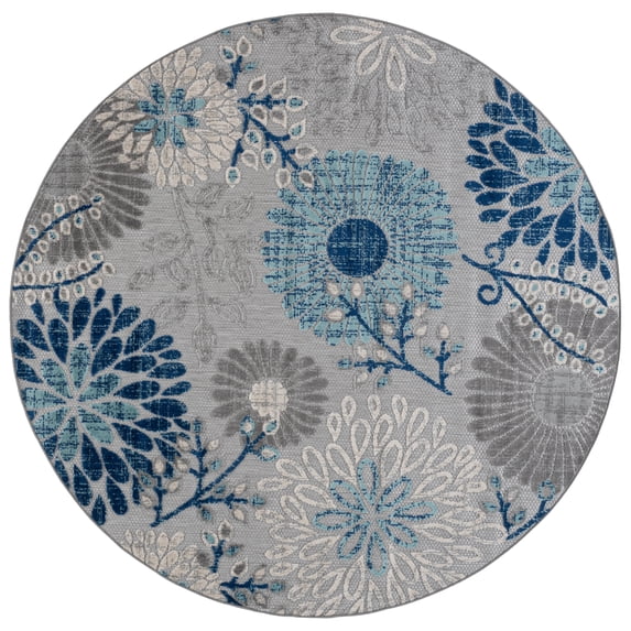 SAFAVIEH Cabana Garnet Floral Indoor/Outdoor Area Rug, Grey/Blue, 4' x 4' Round