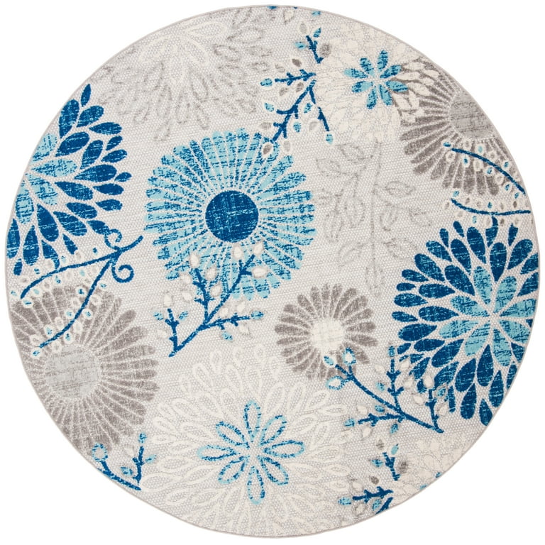 5' X 5' Navy Round Floral Indoor Outdoor Area Rug 5' X 5' Navy Round Floral Indoor Outdoor Area Rug