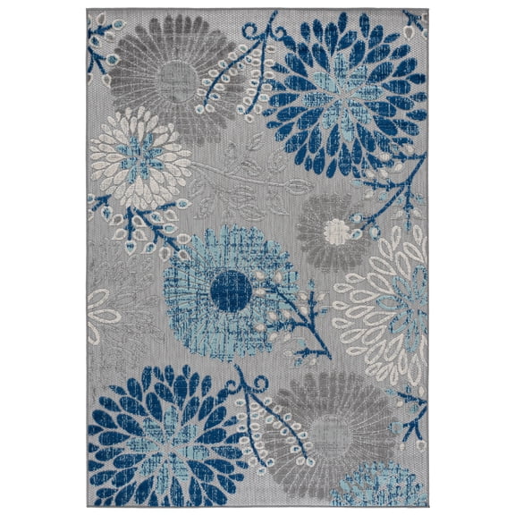 SAFAVIEH Cabana Garnet Floral Indoor/Outdoor Area Rug, Grey/Blue, 6' x 9'