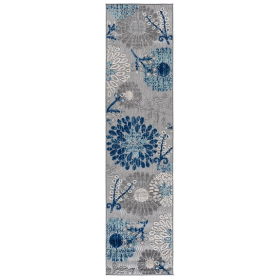 SAFAVIEH Cabana Garnet Floral Indoor/Outdoor Runner Rug, Grey/Blue, 2' x 6'