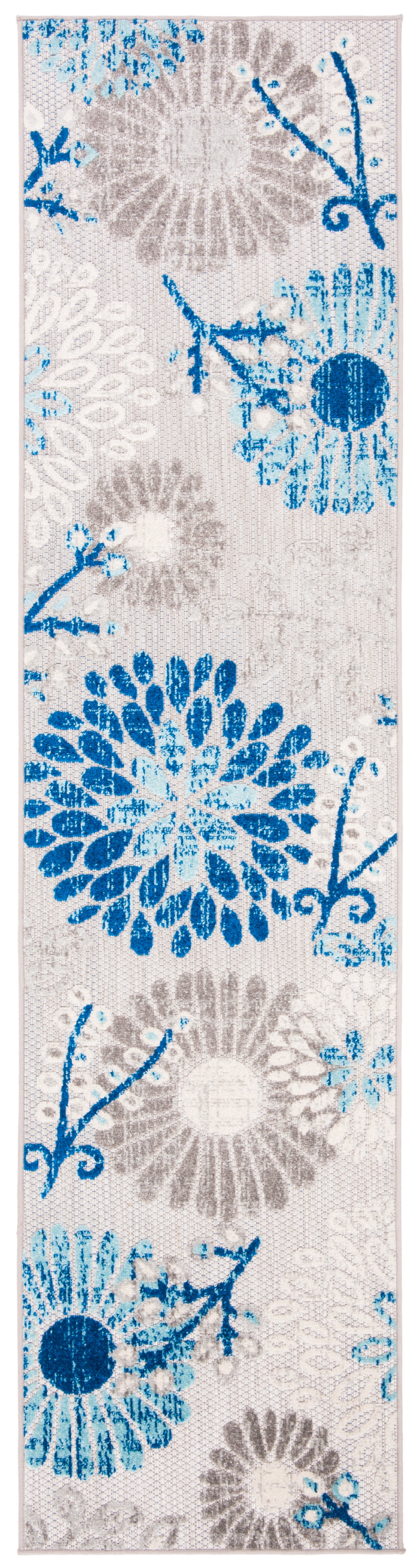 Reversible Gray Floral Synthetic 24" Indoor/Outdoor Rug