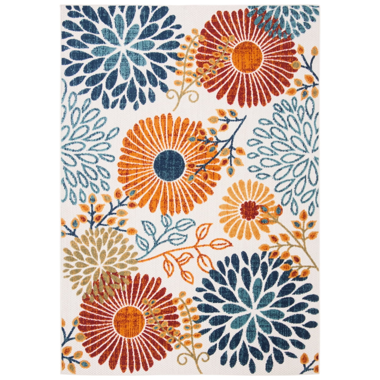 Cabana 2' x 4' Red and Cream Floral Synthetic Area Rug